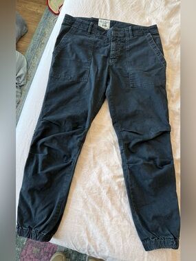 Nili Lotan 80NL Black/Dark Grey Elastic Cuffed Cropped Barrel Jeans sz 6